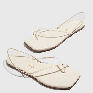 Like new TKEES Square Toe Millie Sandal  Cream leather flat strappy white open